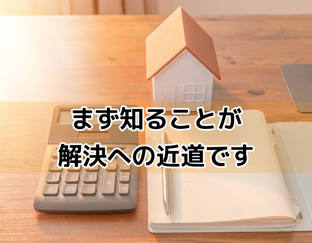 個人再生手続きのイメージ｜電卓と書類と家のミニチュア模型