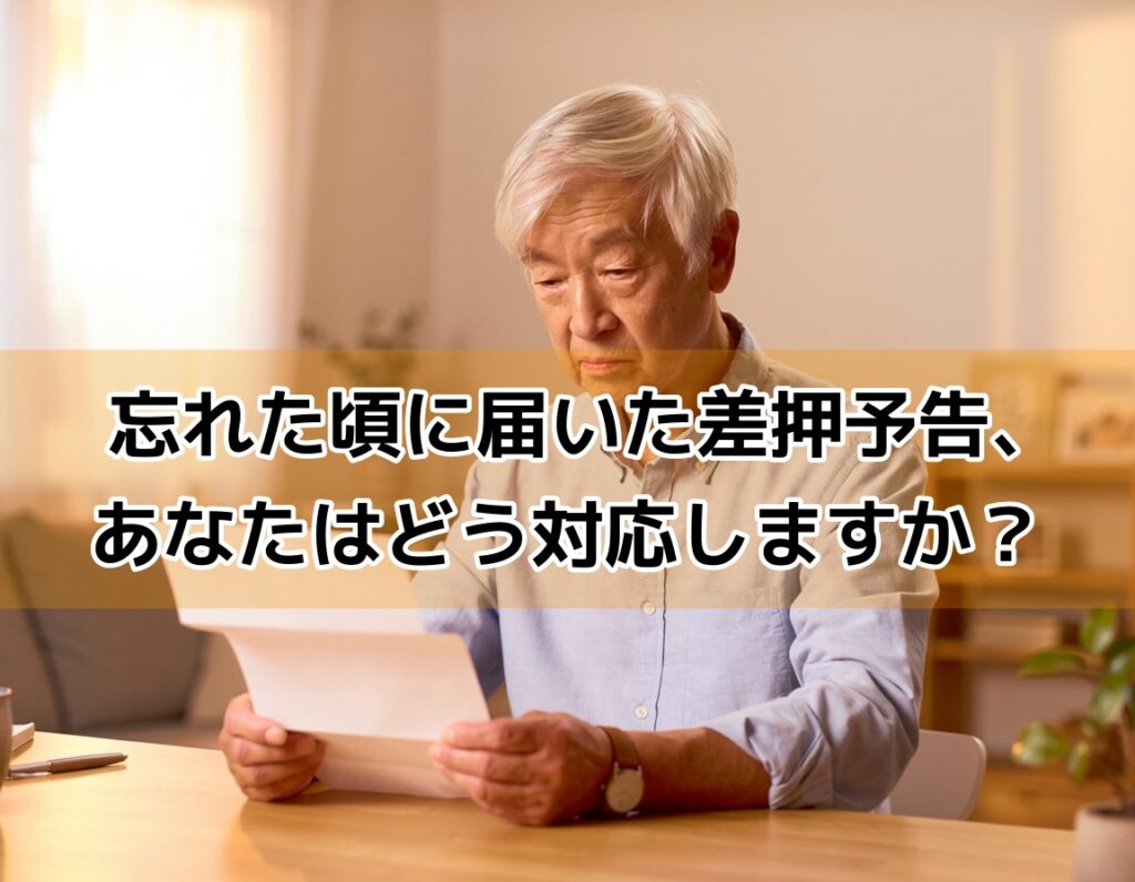 差押予告通知を手に不安そうな表情で確認する60代男性