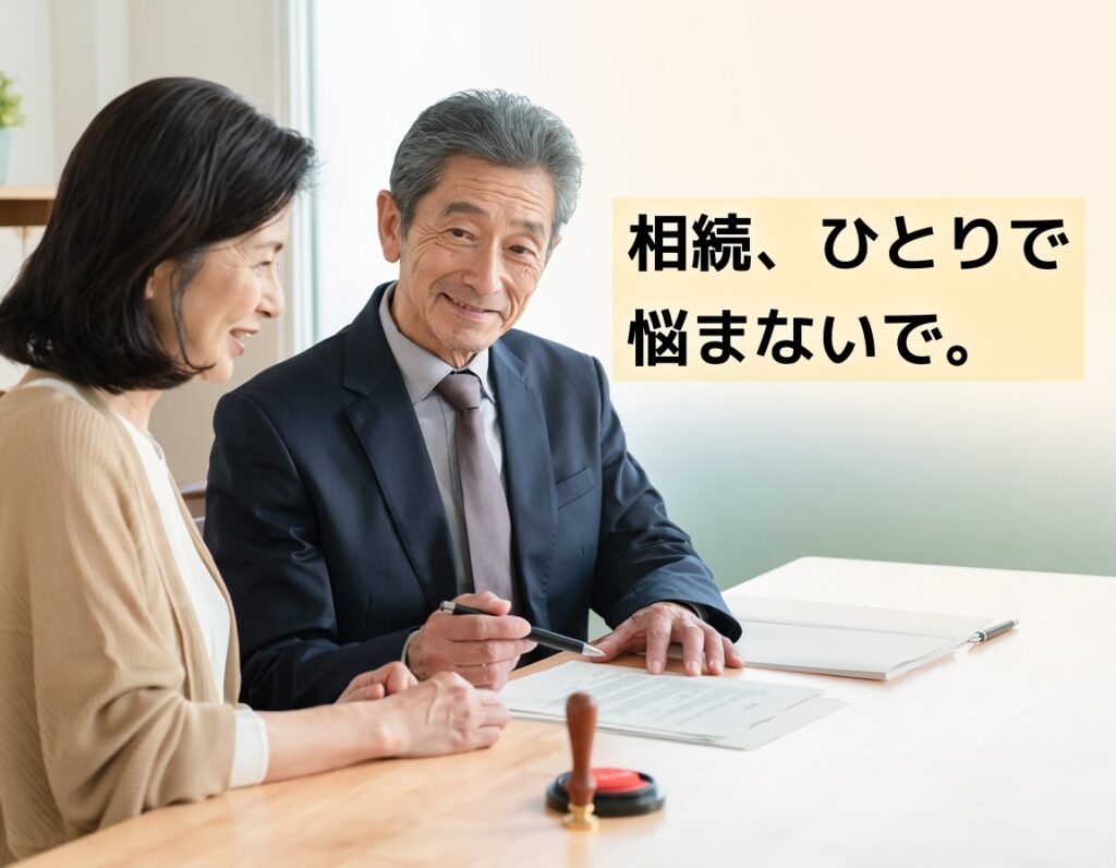 相続の単純承認について司法書士が相談者に丁寧に説明している様子