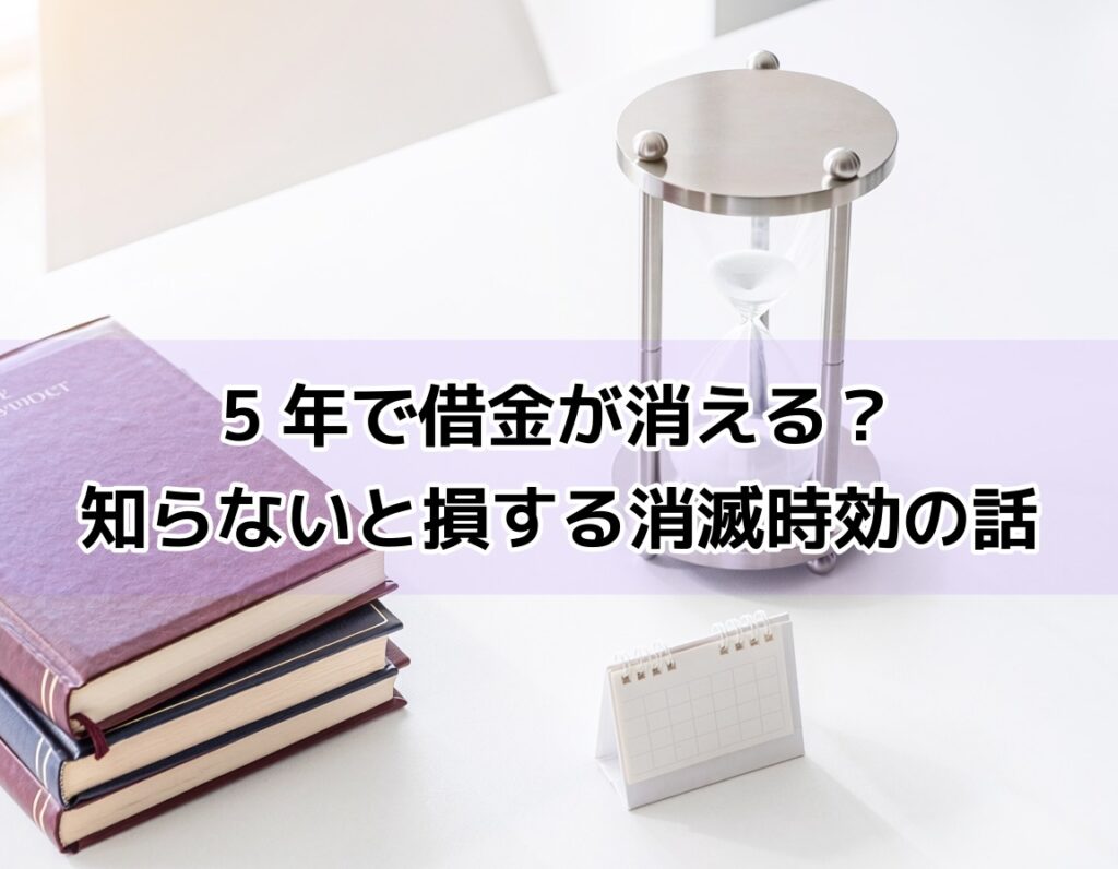 砂時計と法律書が並ぶデスク・消滅時効の時間経過のイメージ