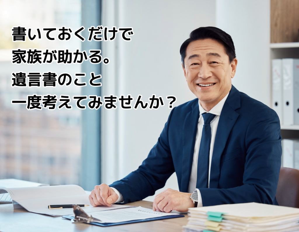 遺言書の書類を確認している様子。安心感のある温かい雰囲気