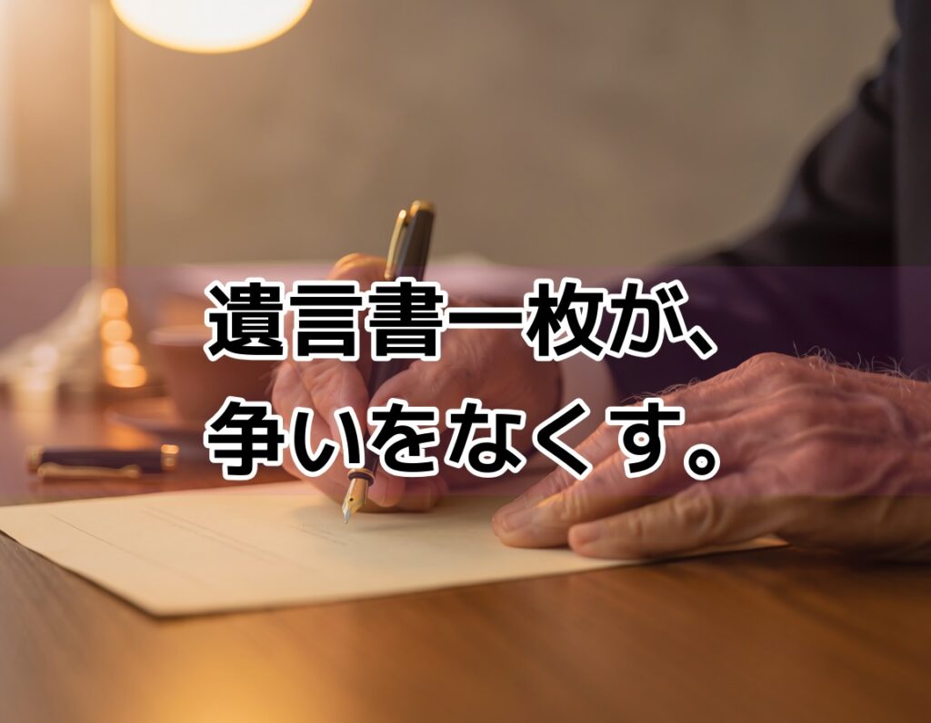 高齢男性が万年筆で遺言書を丁寧に書いているイメージ写真