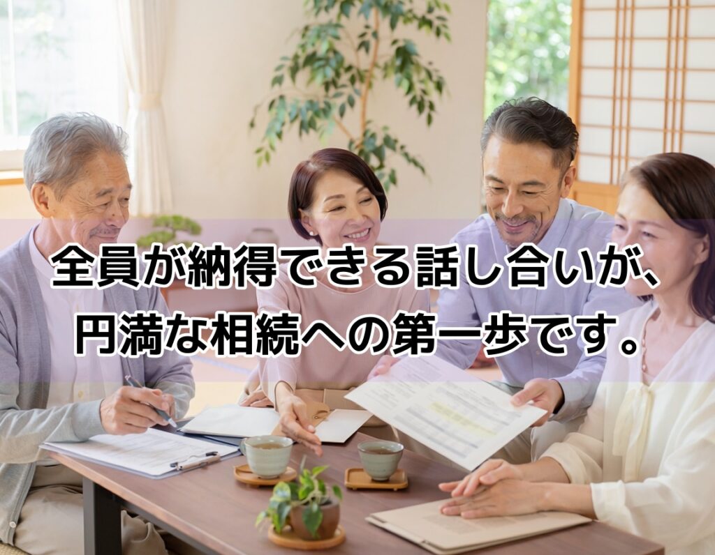 家族が集まり遺産分割協議の話し合いをするイメージ