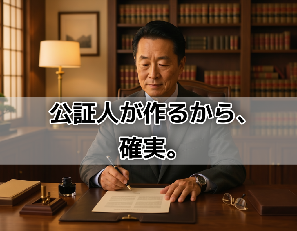 公証役場の執務室で書類に署名する公証人のイメージ