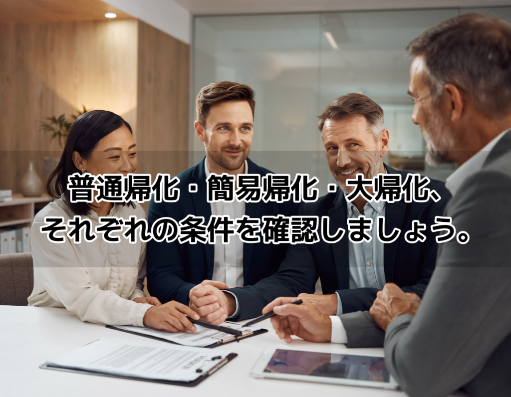 司法書士事務所で帰化申請の種類について相談するカップルのイメージ