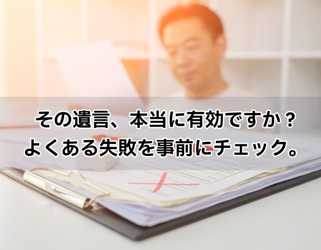 遺言書作成のよくある失敗を表すイメージ｜書類に赤いペンでチェックが入っているデスクの様子