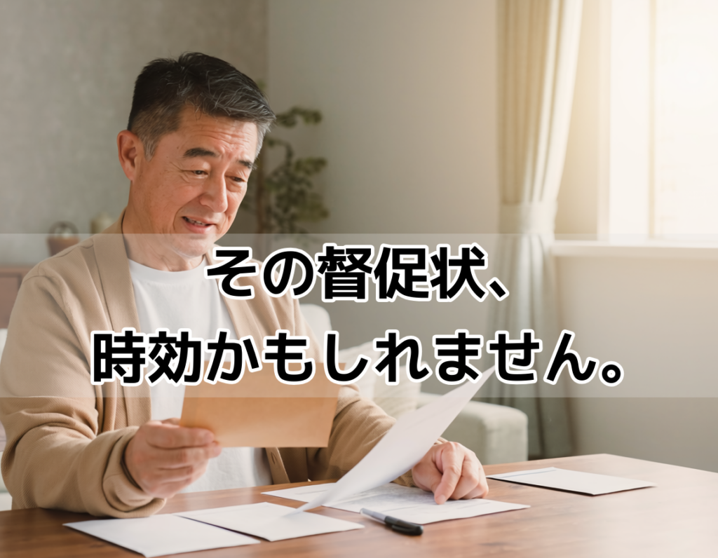 消滅時効にかかった支払督促の封筒を手に持ち、書類を確認している男性