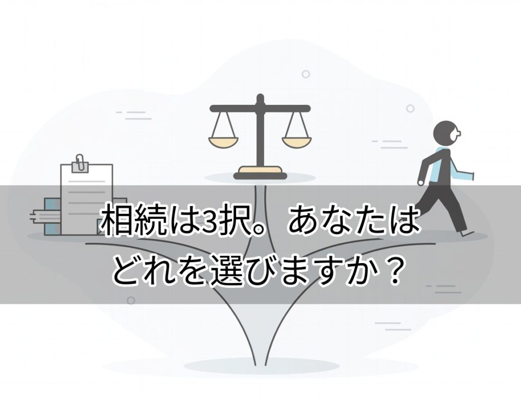 相続の3つの選択肢（単純承認・限定承認・相続放棄）を分岐する道で表したイラスト