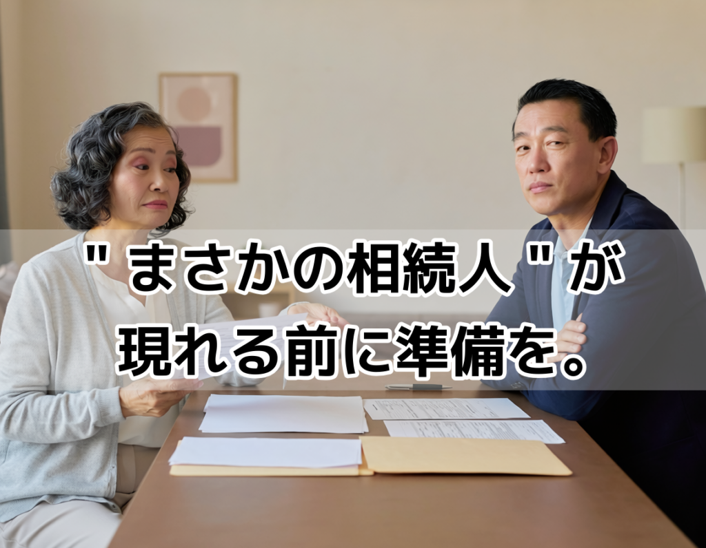 相続手続きで困惑する高齢女性と話し合いをする人物のイメージ