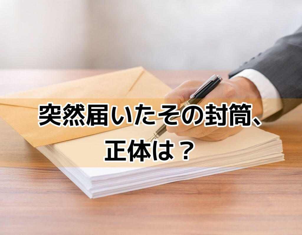 テーブルの上に置かれた差押予告通知の封筒と法律文書